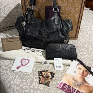 Vintage Brighton Alexandria Black Embossed Shoulder Bag Set